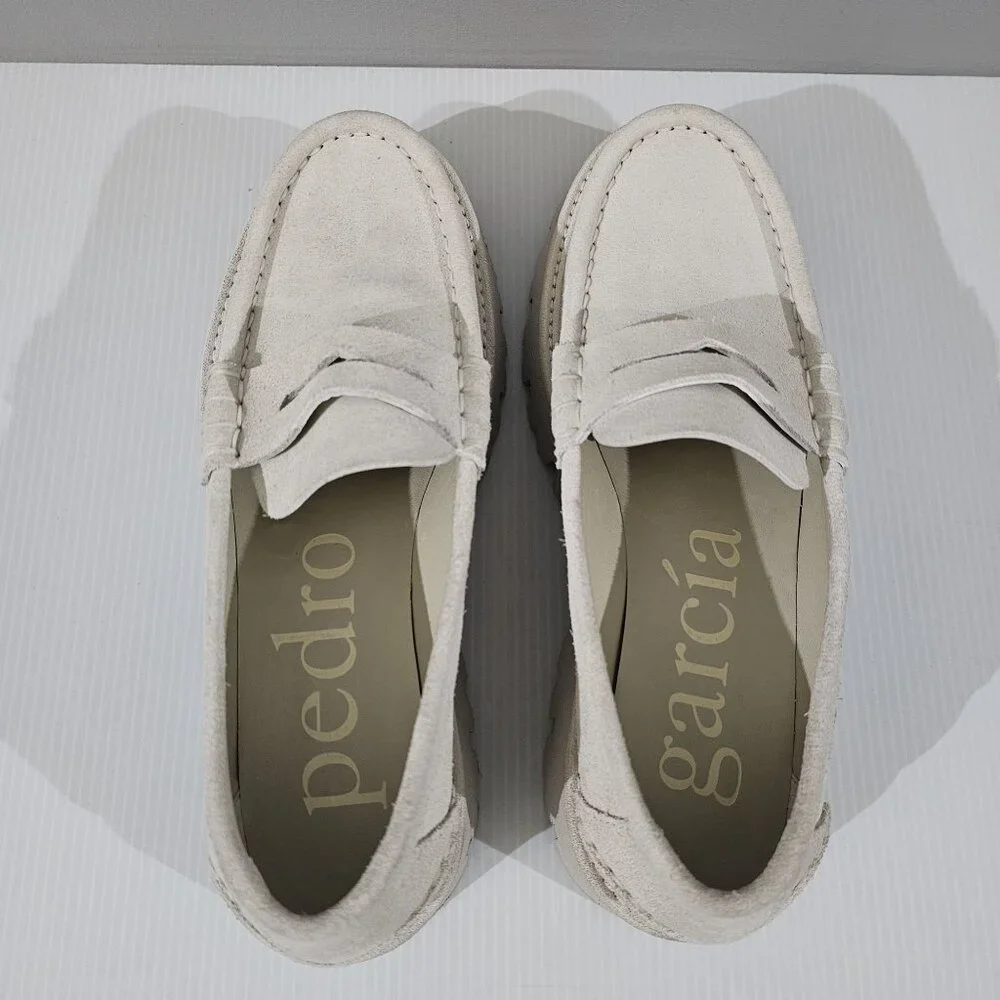 Pedro Garcia Cream Suede Lug Sole Loafers